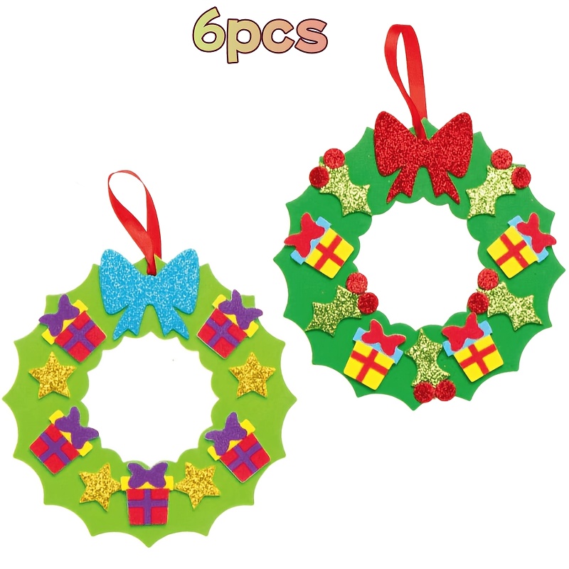 TEMU Couronnes de Noël - Lot de 6, Kit de Bricolage Créatif de Couronnes de Noël, Autocollants et Accessoires de Couleurs Variées, Décorations de