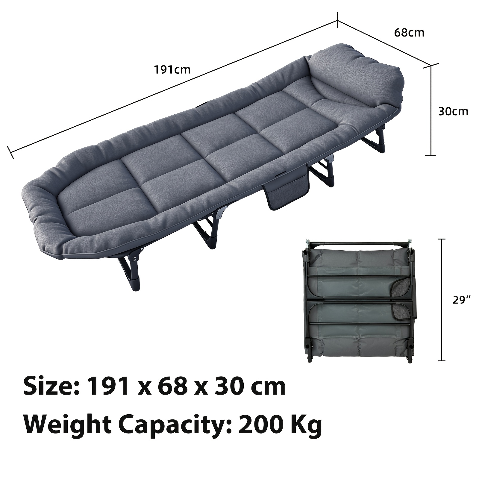 E-shop NICEWAY Klappliege & Gästebett mit Matratze, Größen von 180x60x27cm bis 191x68x30cm, 200 kg Tragkraft, verstellbare Rückenlehne, mit
