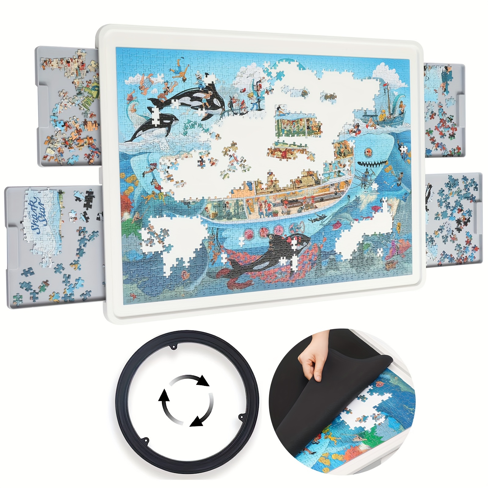 

Portable 1500 Pieces Rotating Plastic Puzzle Board With Drawers And Cover, 35"x27" Portable Table For Adults