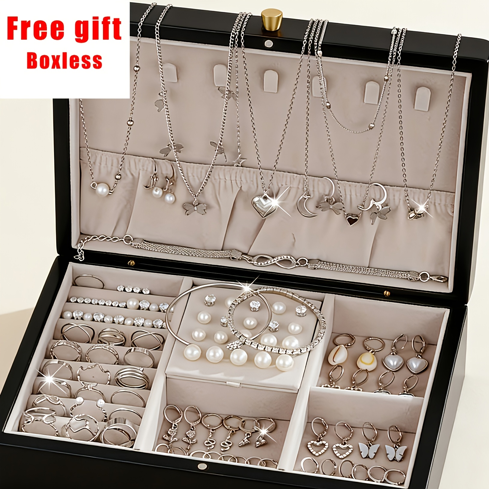 TEMU 108pcs Retro-minimalist Jewelry Set, Featuring And Heart Designs, With A Of Styles Including Earrings, Studs, Rings, Necklaces, And Bracelets -