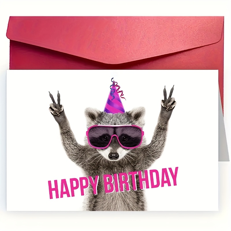 A Raccoon-themed Birthday Card, Perfect For Occasions Of Congratulations, , And Gratitude, Ideal For , With An Envelope, Suitable For All Age Groups