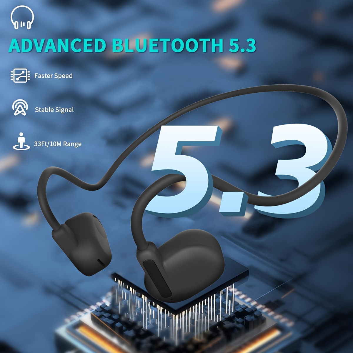 Rayswitch Open Ear True Wireless Sports Earphones, Air Conduct Wireless Headphones With Built-in Mic, Type-C Charging, Hi-Fi Stereo Sound, For Cycling & Exercise, Compatible With Cellphones, Wireless Earbuds