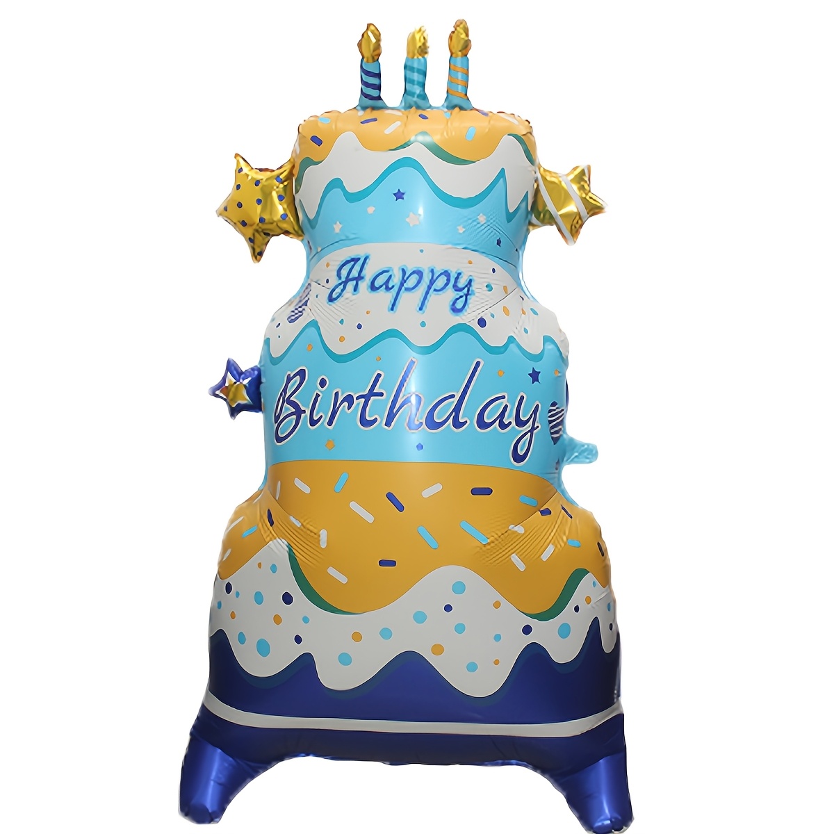 Image of 197cm Stand Birthday Party Balloon | Happy Birthday Cake Shape Foil Balloons, Birthday Party Decorations, Mixed Color, Universal Holiday Use