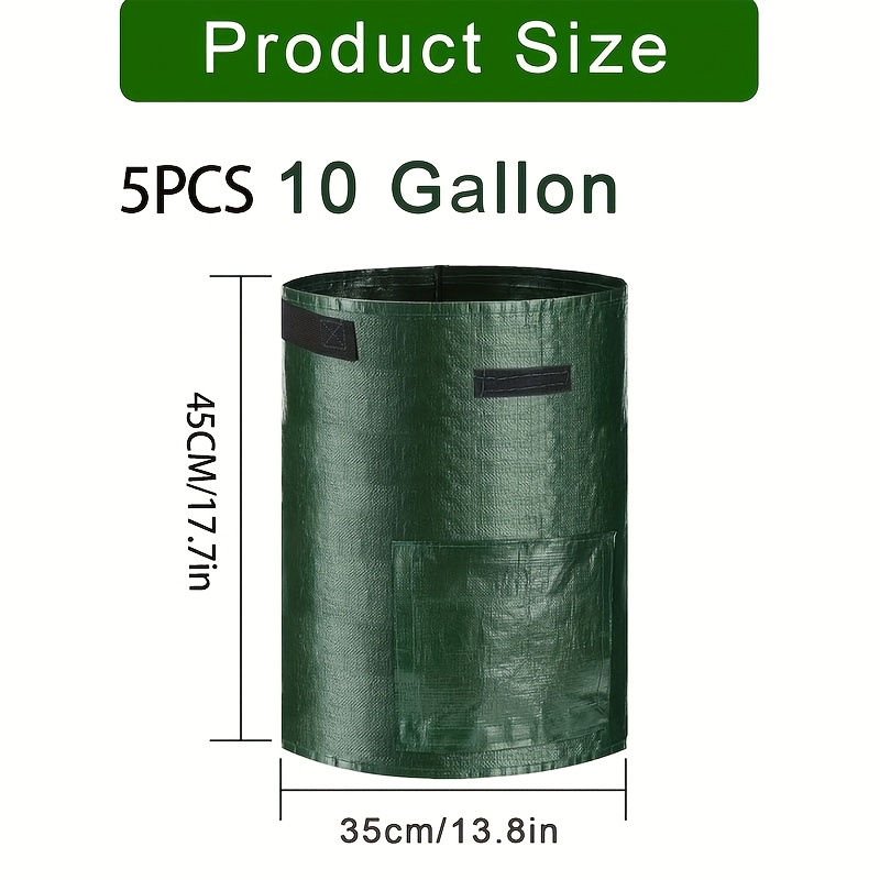 TEMU 1/2/3/4/5 stuks aardappelkweekzakken, 1 gallon/5 gallon/7 gallon/10 gallon kweekzakken met handvatten en oogstvenster, plantenbakken voor