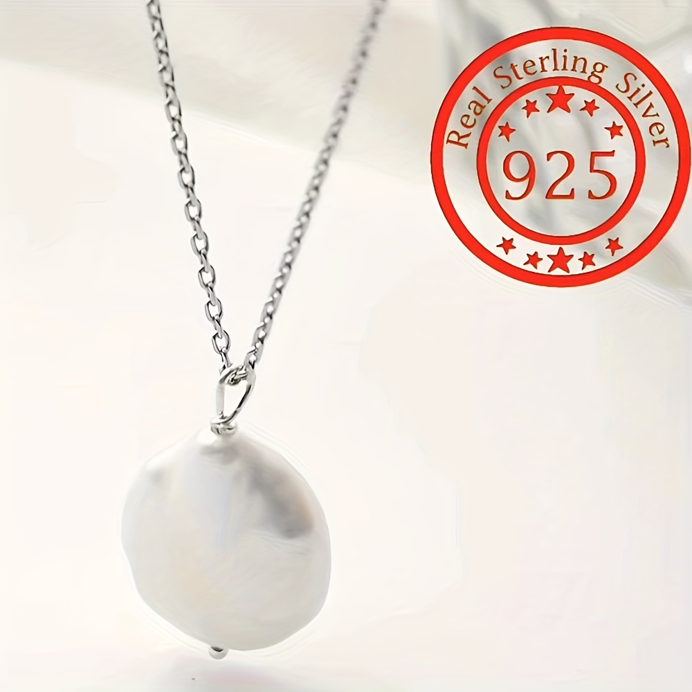 

925 Sterling Silver Baroque Freshwater Pearl Pendant Necklace, Vintage & Minimalist Style Jewelry Ideal For Everyday Wear And Mother's Day Gifts For Women