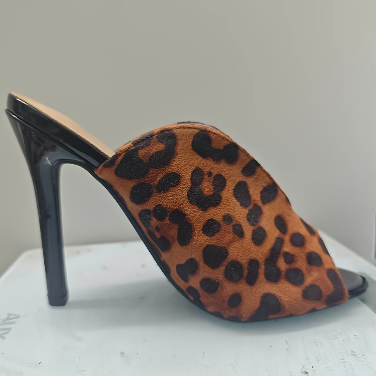 TEMU Western Women's Round Toe Patent Leopard Print Thin High Heel Sandals Women Shoes Sexy Fashion Black High Heels