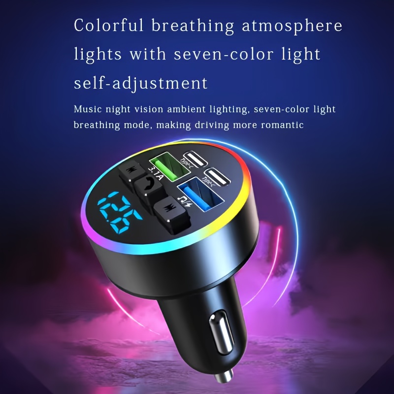 Супер безжично Type-C USB зарядно за кола с едно докосване, Hands-Free, аудио приемник, MP3 плейър, FM трансмитер, двоен USB бързо зареждане, безжично зареждане, добавки за кола, Hands-Free разговори, надежден трансмитер