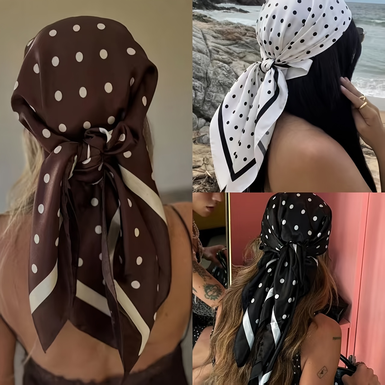 TEMU 3pcs Luxury Polka Dot Scarf Women' Bandana Hijabs Head Wraps For Women Fashion Foulard Shawls Female Neckerchief Summer