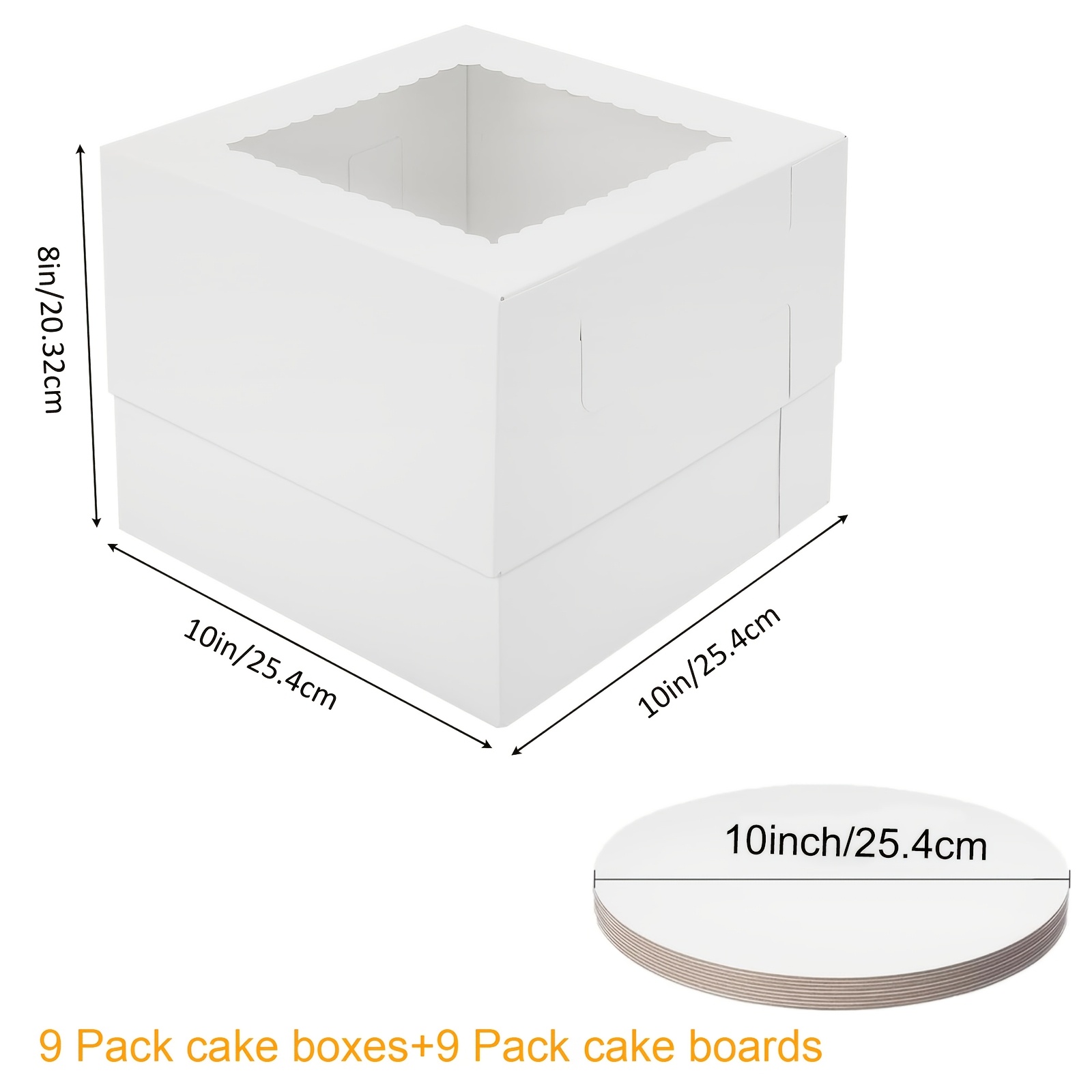 Image of 9 Pack Cake Boxes With Cake Boards Tall White Square Bakery Boxes Cajas Pasteles For Cakes, Valentine's Day, Mother's Day, Birthday, Wedding, Party, Graduation