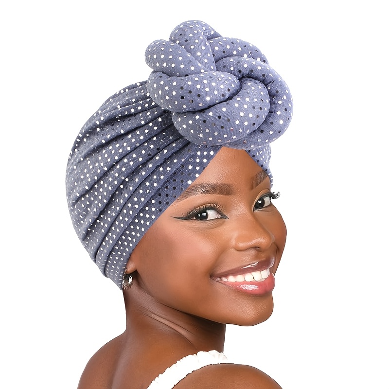 sparkling sequin twist knot turban hat breathable polyester Temu