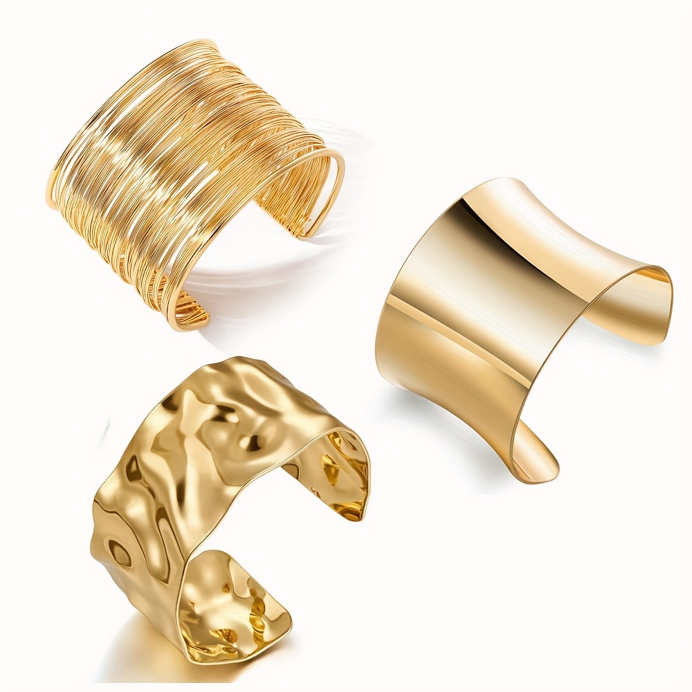 E-shop 3er-Set Große Manschettenarmbänder für Frauen, Unregelmäßige Minimalistische Statement-Armbänder, Offene Breite Armreifen, Oberarmschmuck im