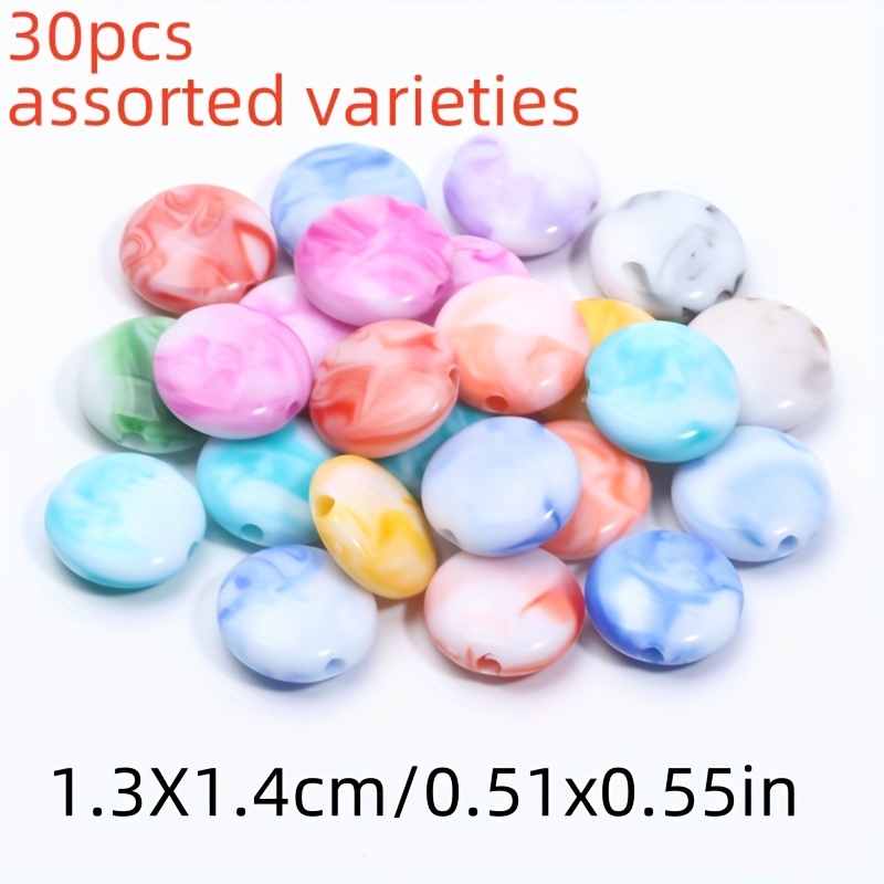 30pcs 13x14mm Random Color Ombre Flat Round Acrylic Loose Spacer Beads For Making, Bracelet And Necklace Accessories