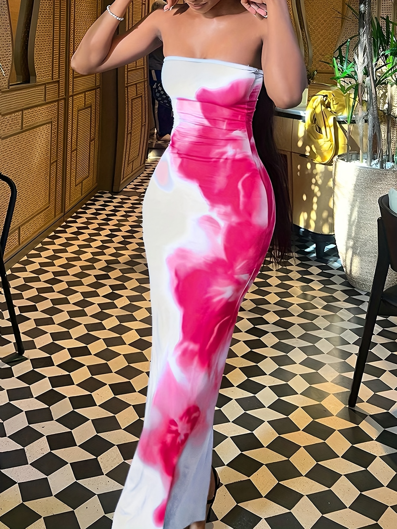 Women'S Elegant Floral Gradient Print Off-Shoulder Fitted Mini Dress for Summer