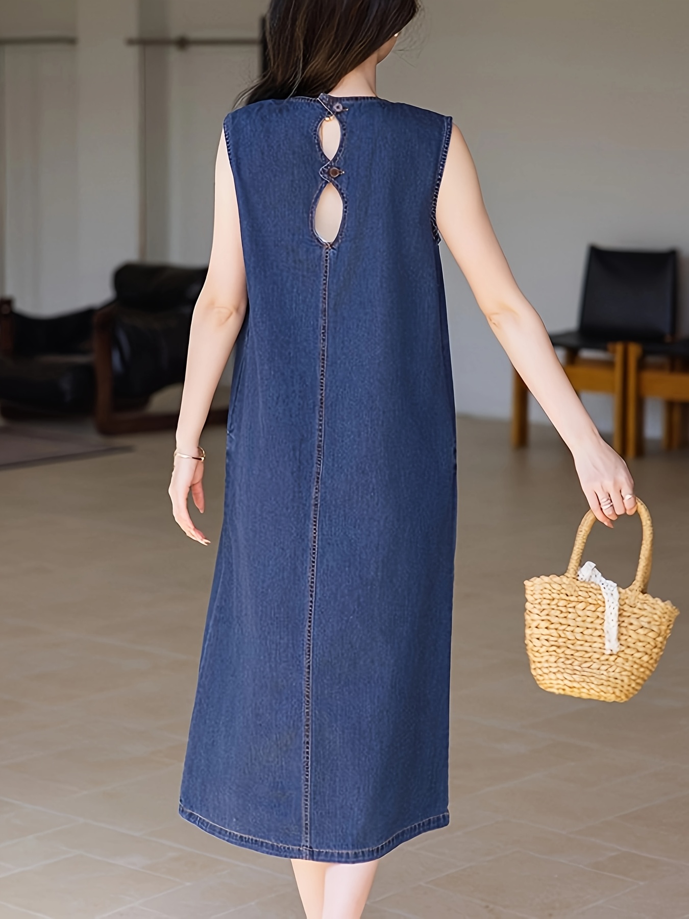 fashionable vintage denim dress casual loose fit flattering - Temu Ireland