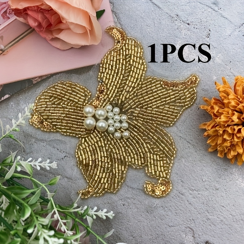 TEMU 1pc, 15 Cm/5.91 In. Beaded Flower Additions, Brooch And Hair Ornament Materials For Clothing Decoration, Embellishments For Brooches, Neck