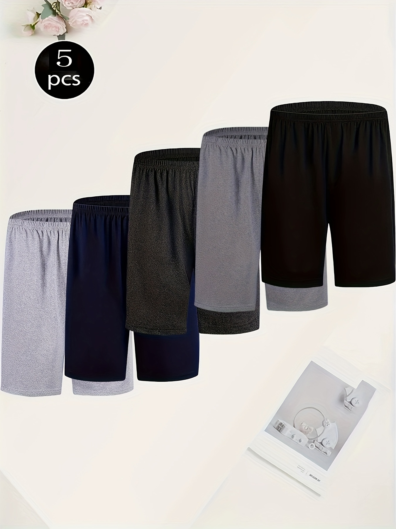 5pcs mens pajama shorts set with 5 solid color and pocketed comfortable   pants combination pack elastic waist short style home clothes spring summer 5 sets of sleepwear