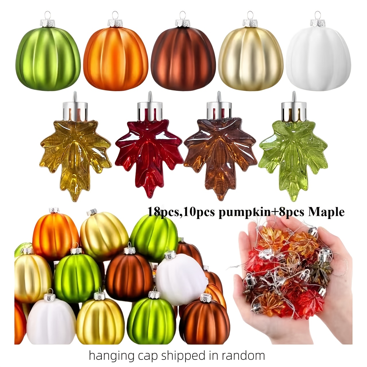 TEMU 18pcs, Autumn Decorations, Pumpkin And Maple Leaf Ornaments, Thanksgiving Plastic Ornaments, Christmas Tree, Table, Fireplace, And Halloween