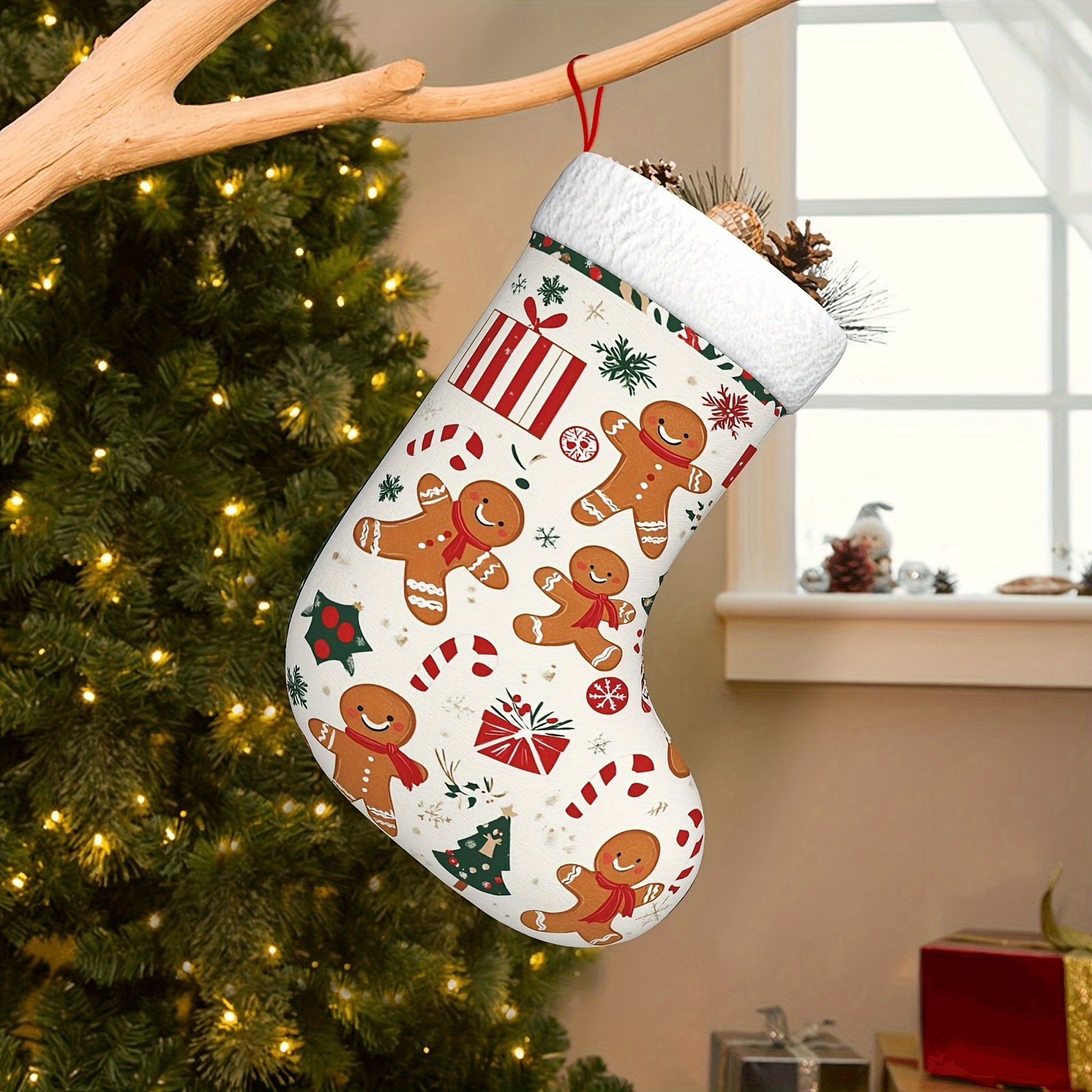 

Gingerbread For Man Christmas Stocking - Holiday Gift & Candy Bag, Tree And Fireplace Decorations, Polyester, 9.9x15.8in