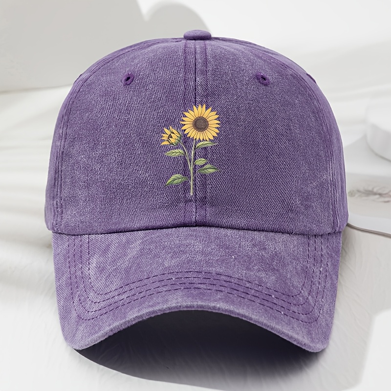 TEMU A Women's Vintage Baseball Featuring A Sunflower Floral Print, A Curved Brim Duckbill Hat, A Trendy Dad Hat, A Unisex Fashion Casual Hat For