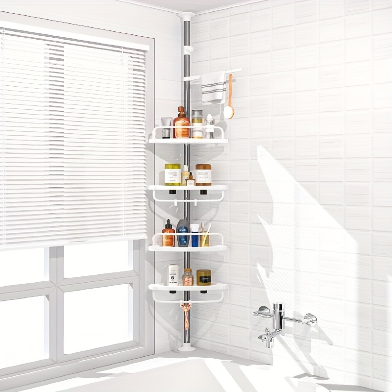 4-level Corner Shower , Adjustable Shower Stand, Tension Stainless Steel Rod Stand, Bathroom Storage Rack, Bathroom Storage Equipment, Shower Caddies