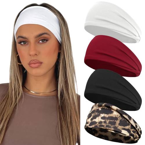 imagen del artículo paquete de 4 diademas y cintas antideslizantes feluwi para mujer - cintas anchas y gruesas para el pelo, adecuadas para yoga, ejercicio, gimnasio, natación, spa | antideslizantes para cabello normal, posparto, para peinados (y uso )