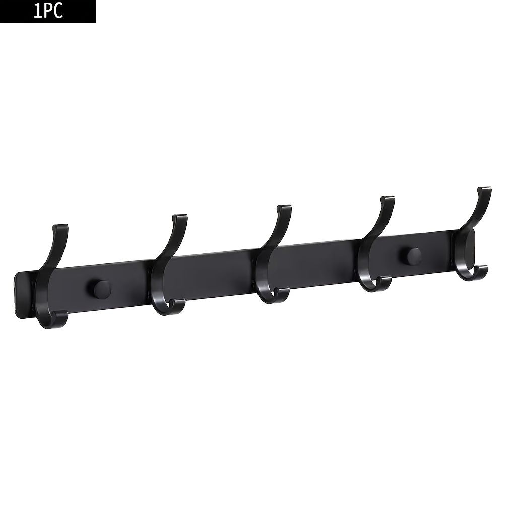 1 Metal Clothes Hook Wall Mounted With 3/4/5 Hooks - Space Vertical Towel Rack, Black Painted Surface, , Suitable For Kitchen, Bathroom, Durable Aluminum Structure, Bathrobe And Towel Hooks