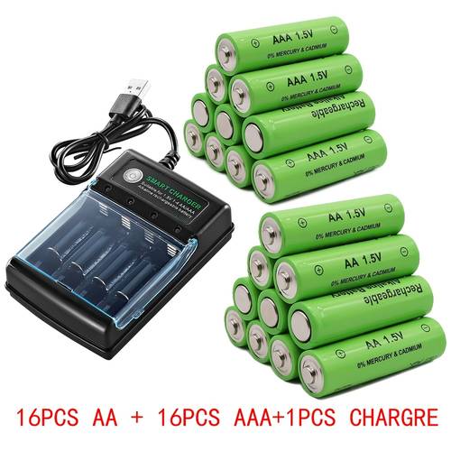 battery 16pccs aa 16pcs aaa with charger total 32pcs 1 5v aa aaa rechargeable battery cell electronic games toy battery rechargeable batteries rechargeable aaa batteries