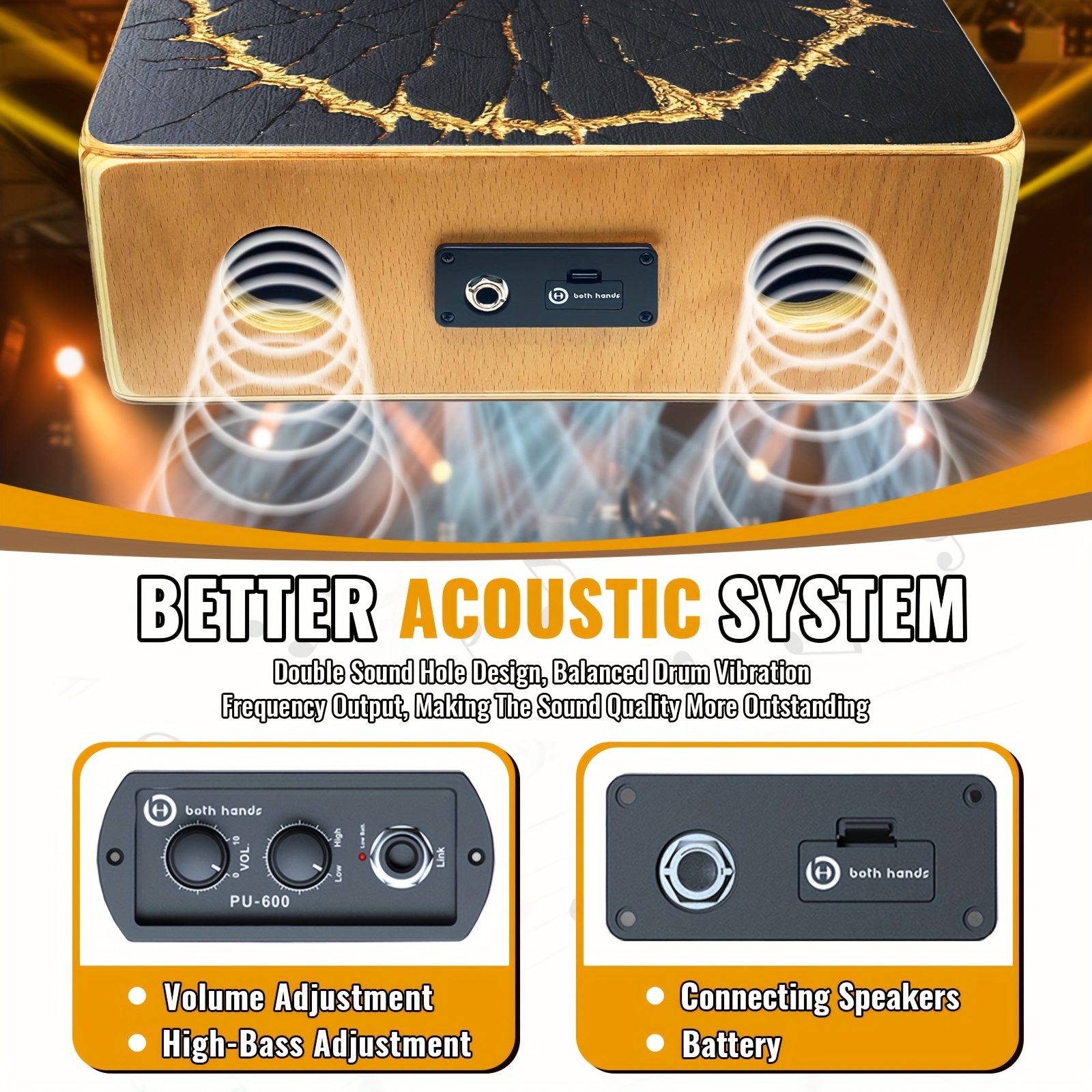 Portable Cajon Drum For Travel, Compact Wooden Percussion Box, Lightweight Electric Box Drum Cajon Tunable Plug-in Pickup