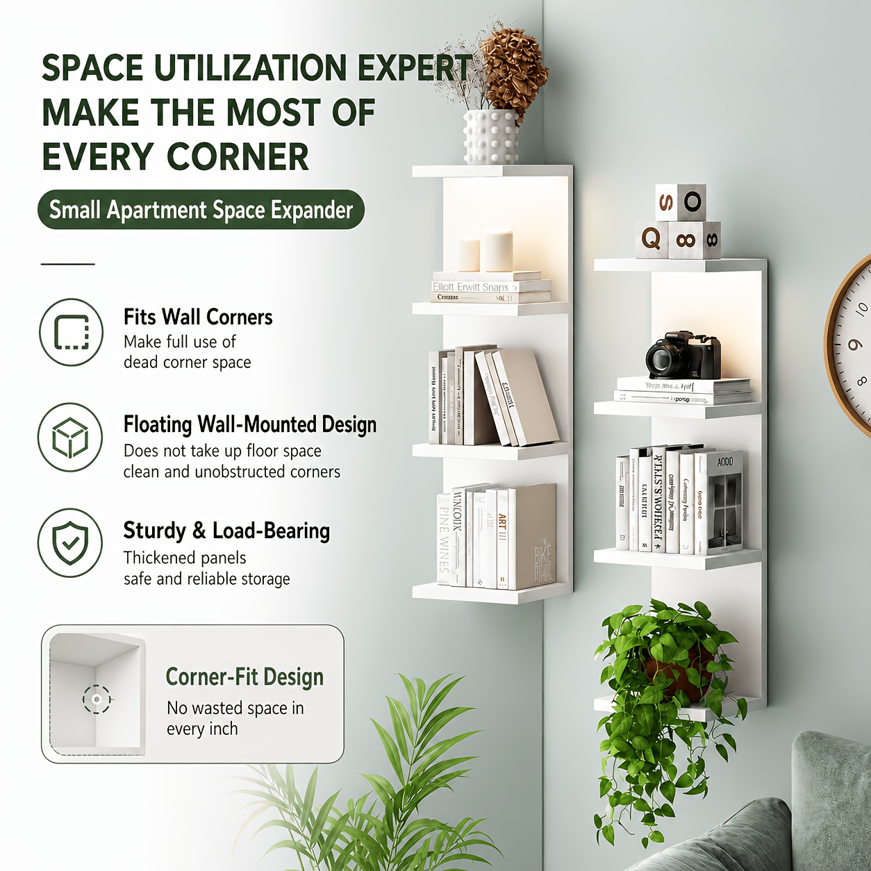 Image of Floating Shelf Group - 4-layer Wall-mounted Display For Collectibles And Decorations; Modular Storage Solution For Living Rooms And , Invisible Hardware, Reinforced Brackets, Natural Wood Grain