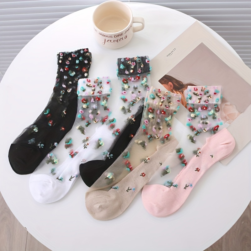 5-pair Summer Thin Floral Simple Versatile Breathable No-snag Casual Short Socks