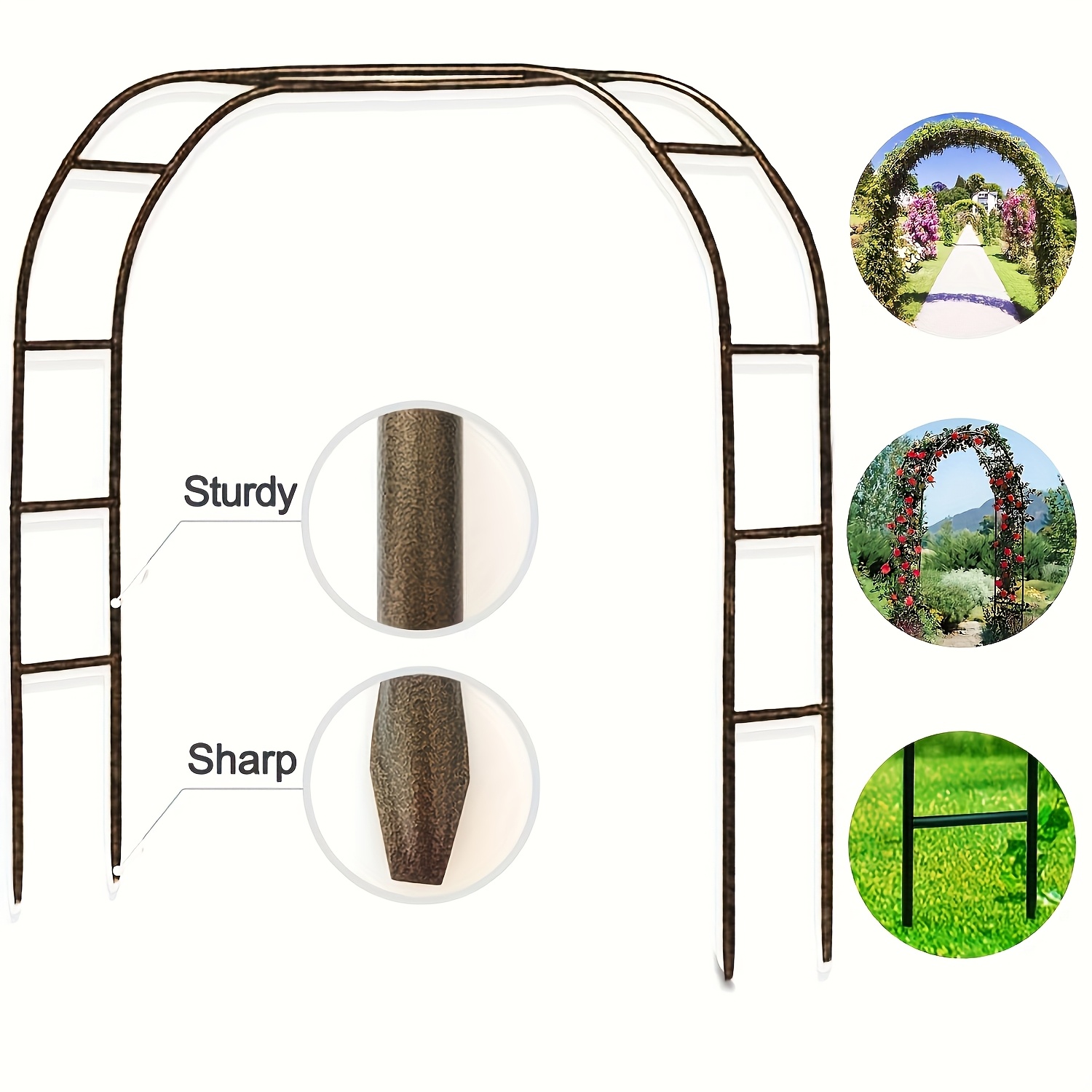 Image of 1pc Thickened Metal Garden Arch, Heavy-duty With 16mm Steel Tubes, Sturdy Outdoor Trellis For Climbing Plants Roses Vines, Wedding Party Ceremony Decoration