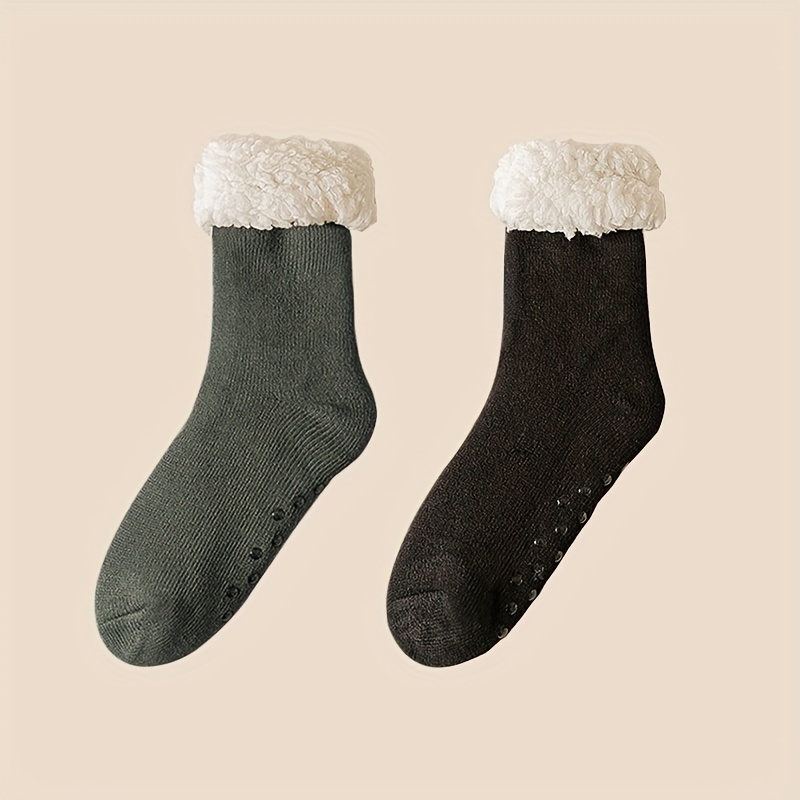 TEMU 2 Pairs Of Men's Socks With Mid Length In Winter, Plush And Thick Insulation, Floor Socks With Fleece, Thick And Cold Resistant, Soft And Comfortable For Home And Sleep