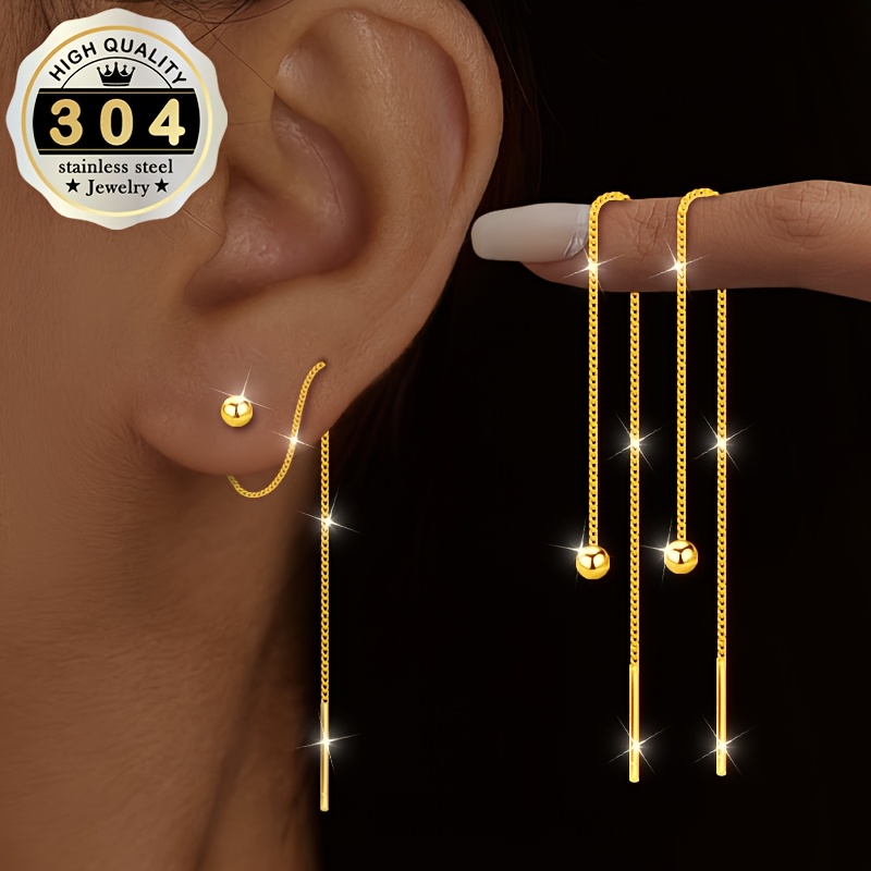 Image of 1 Pair Of Minimalist Line Ladies' Earrings, Easy And Versatile Design, Lines Add To The Tassels, 304 Stainless Steel, Hypoallergenic, Has A Easy Shape, Highlights