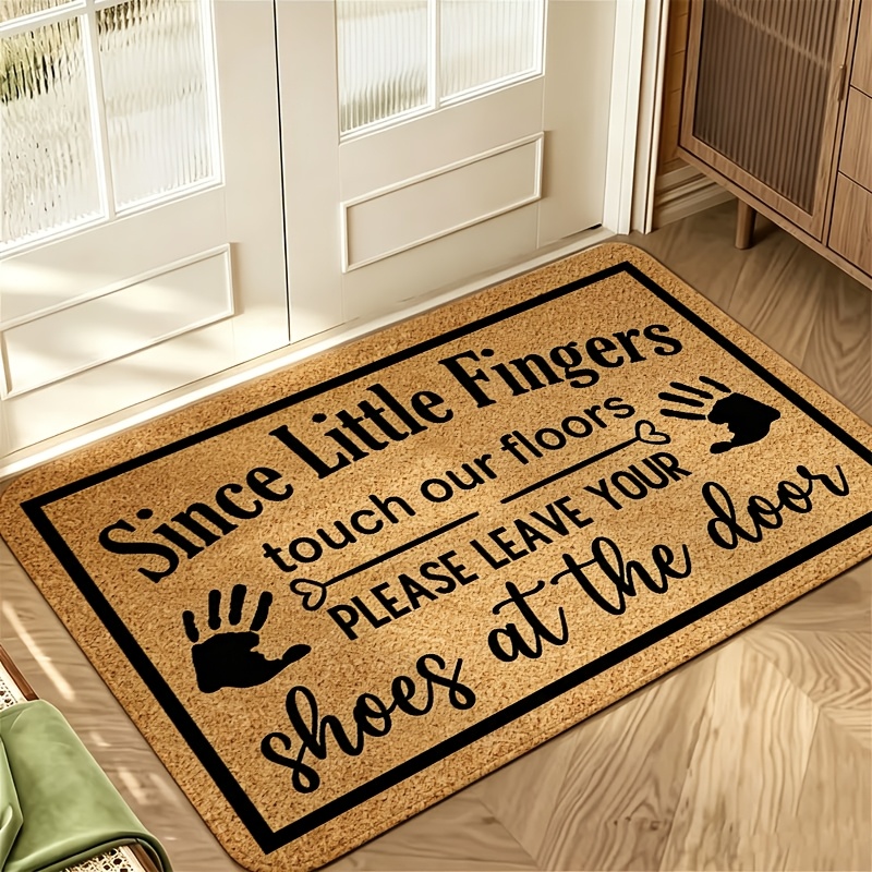 TEMU 1pc 'since Touch Our Floors Please Leave Your Shoes ' Palm Text Printed Mat, Flannel Material, Machine Washable, Fun Gift Mat For Indoor Outdoor