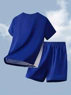 little boy casual football pattern round neck short sleeve t shirt and shorts sports suit outdoor