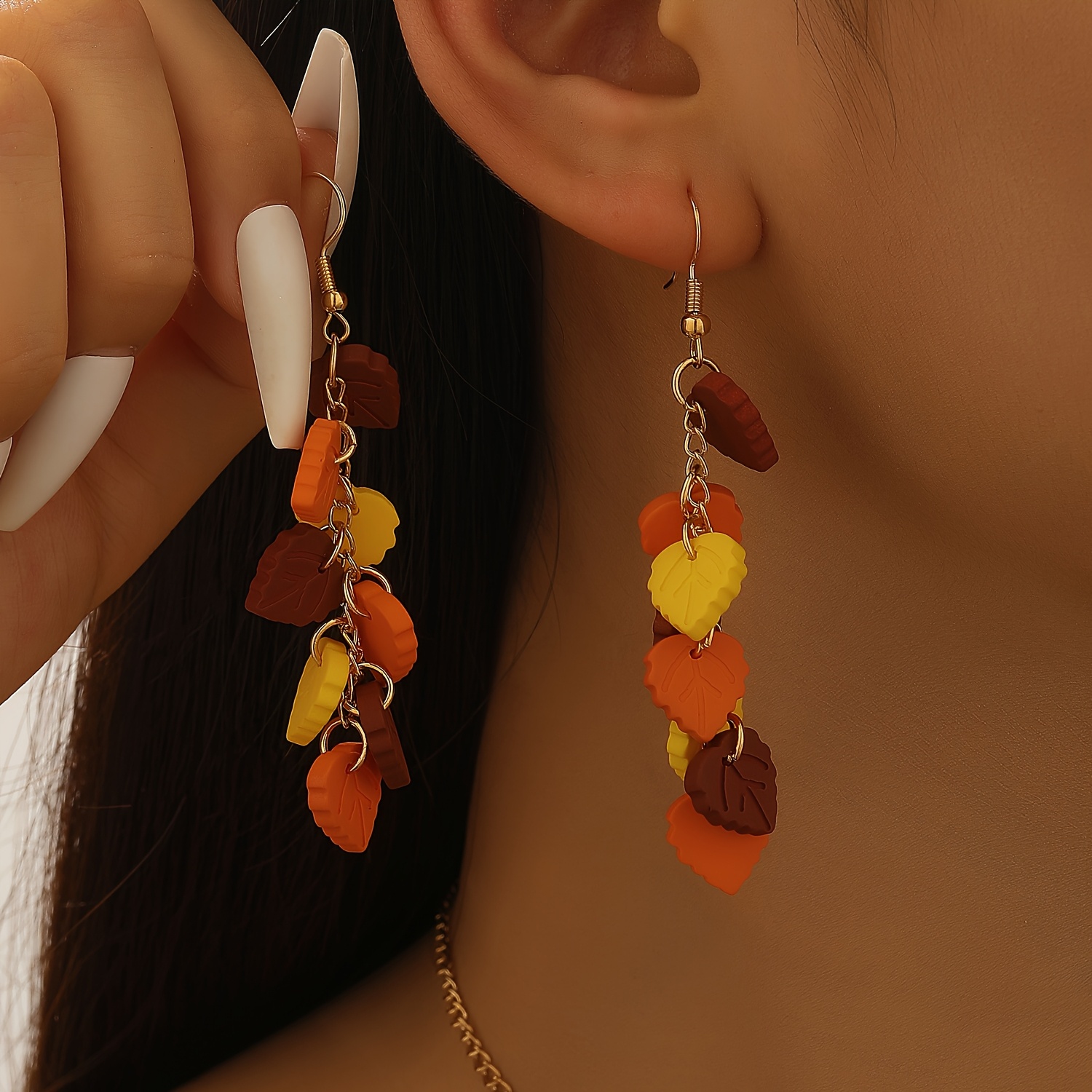 TEMU 1 Pair Autumnal Slow Falling Leaf Earrings, Individual Small Acrylic Leaf Texture Ear Hooks (card Not Included)