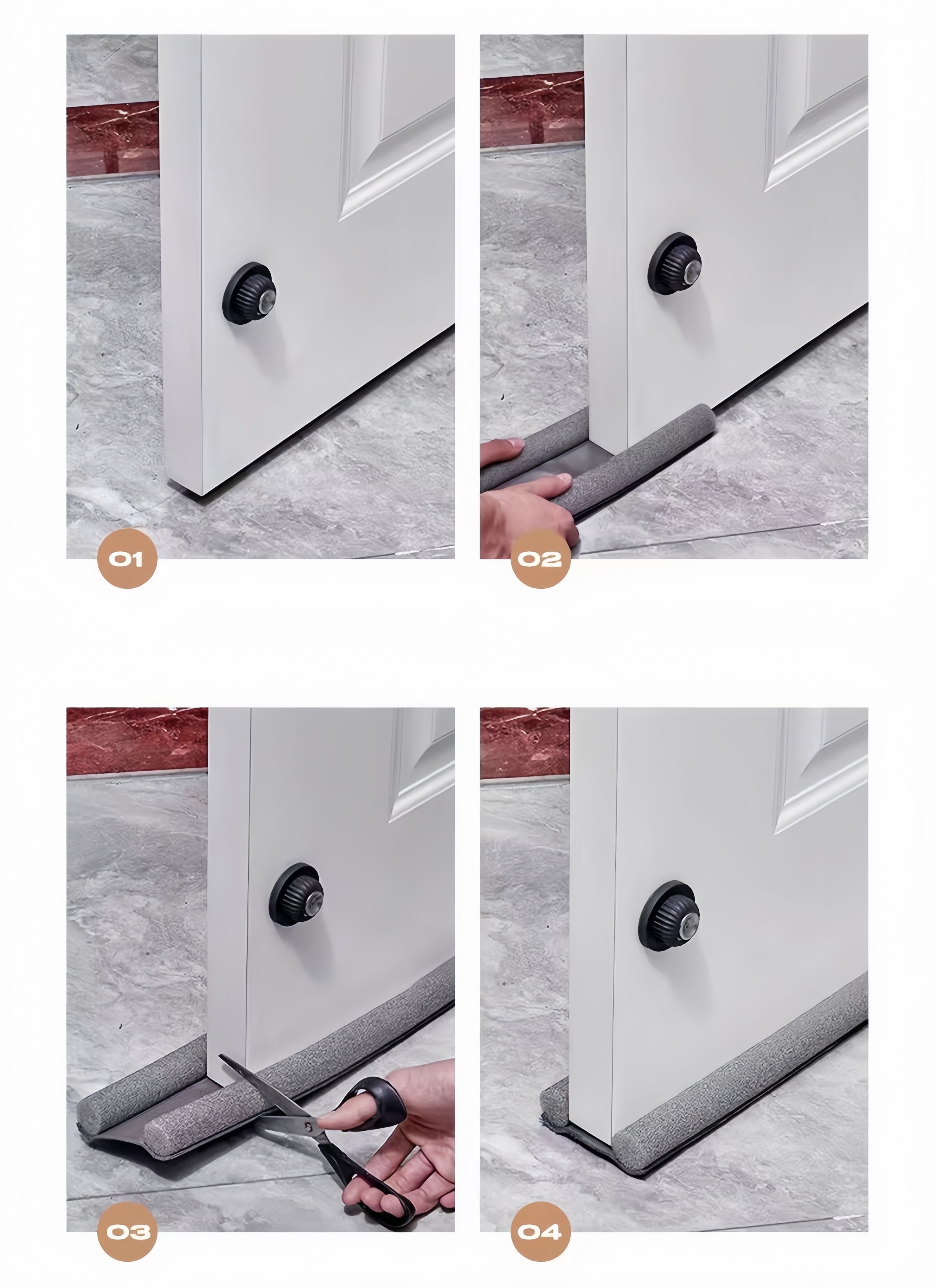 Self-Adhesive Silicone Door Draft Stopper - Weather Stripping Under Door Seal for Noise Insulation, Waterproof and Energy Saving, Multi-Surface Compatible, Plastic Material, Pack of 1 - White, Black, Grey