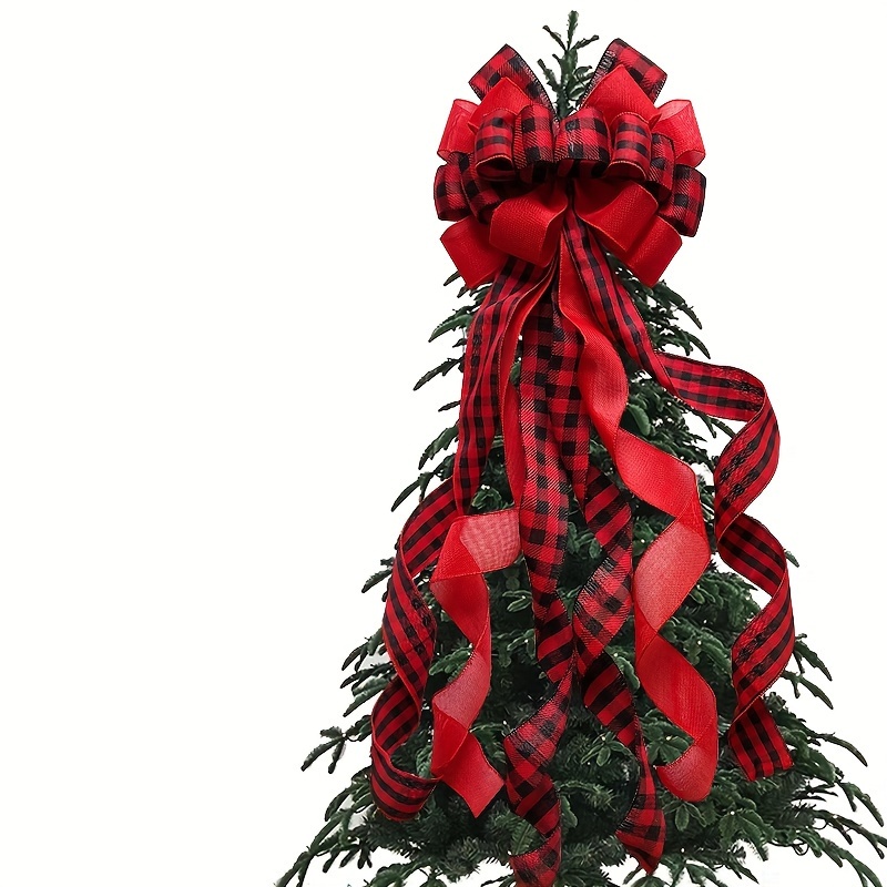 

Christmas Tree Topper Large Bow Decoration, Hanging Ribbon For Decor, Non-electric, Plastic Material, Festive Slogan Ornament For Decorations