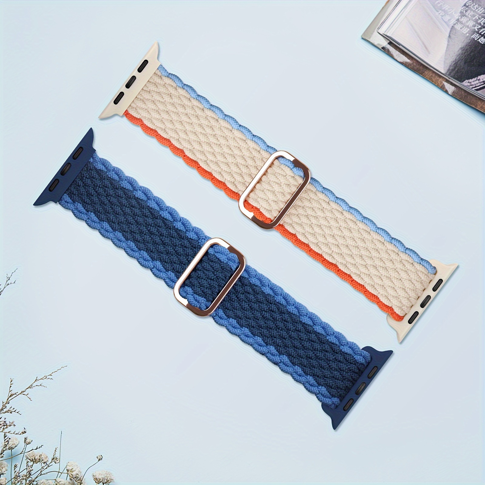 2-Pack Braided Nylon Watch Bands for Apple Watch - Adjustable Hook-and-Loop Closure, Durable & Comfortable Straps in Beige & White, Perfect for Casual Attire, Casual Wear Bands|Adjustable Strap|Durable Watch Band, for Apple Watch Accessories