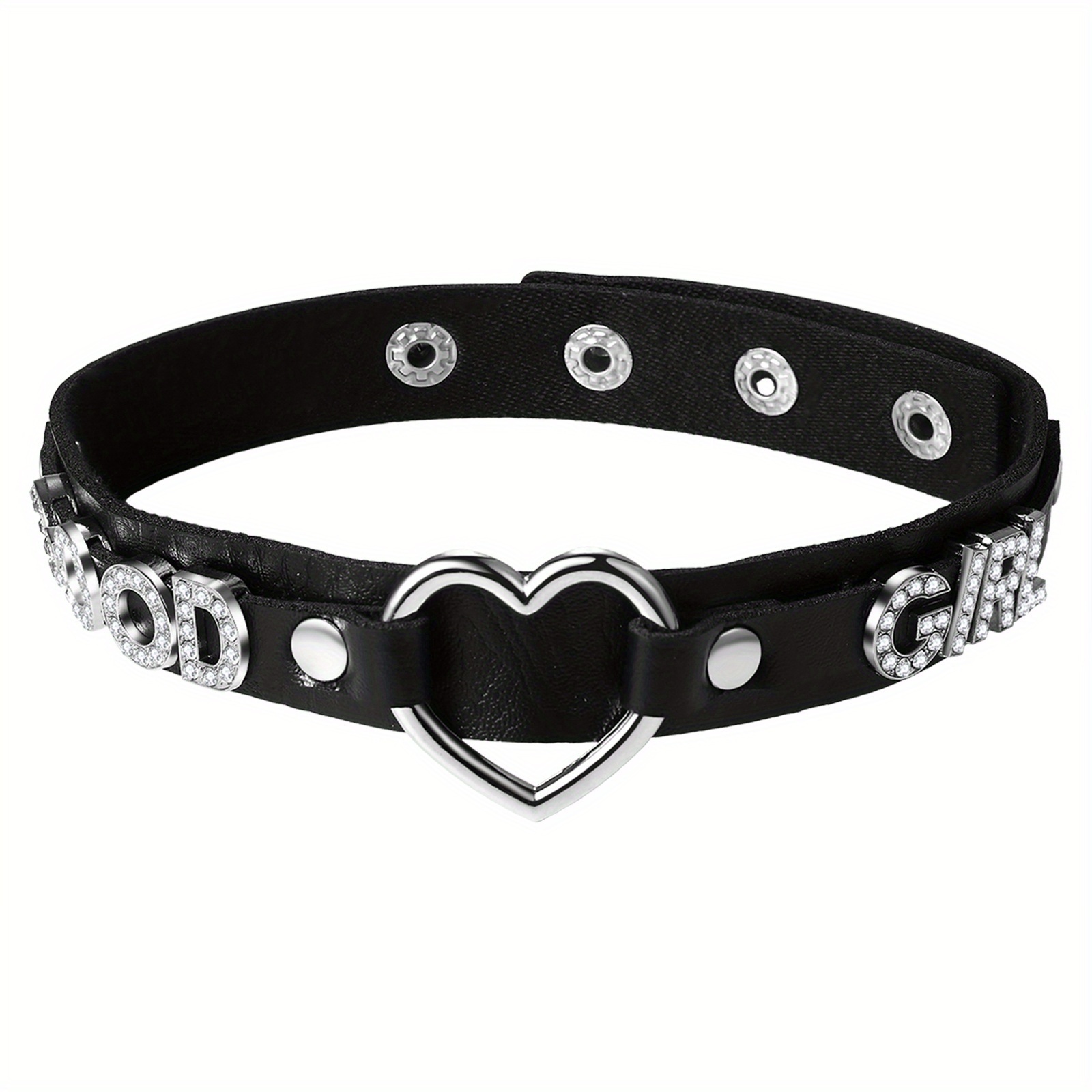 womens heart shaped letter choker punk good letter faux leather traction collar with rhinestones adjustable   sweet   additions suitable for daily and gift occasions