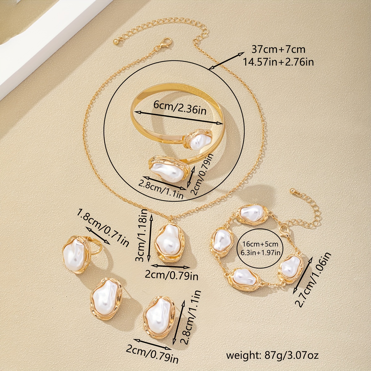 fashion european and jewelry set irregular pearl necklace earrings bracelet ring bracelet combination jewelry set womens romantic jewelry gift details 0
