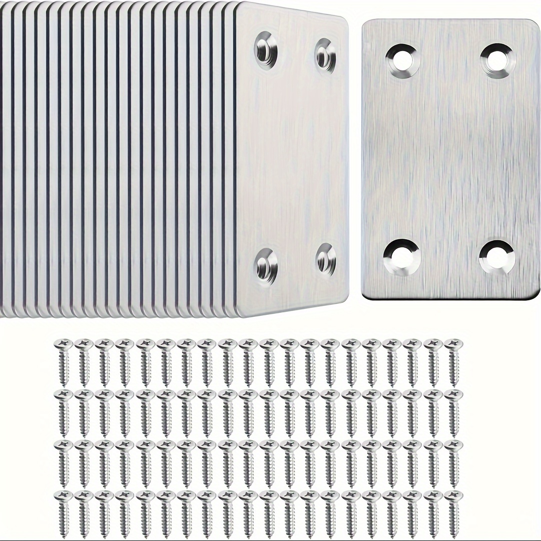 

60pcs Stainless Steel Flat Straight Brackets - Durable Metal Support For Furniture, Wood Shelves & Cabinets Metal Shelf Brackets Metal Brackets For Wood