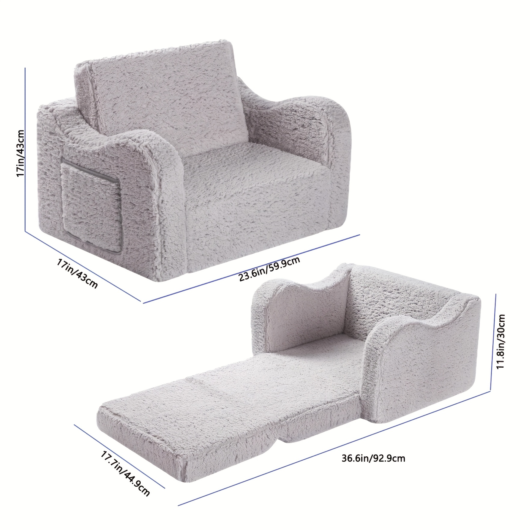 2 in 1 convertible kids sofa chair bed soft flannel fabric with plush cushion sturdy frame armrests foldable design for toddlers infants sensitive light beige gray baby chair toddler   comfortable toddler   toddler furniture