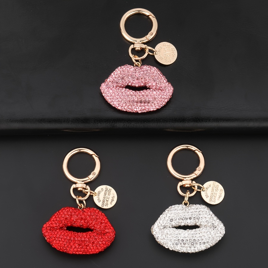 

1pc Lip Keychain - Alloy, Sparkling Clay- With Round Clasp, Fashionable Car Key Ring & Bag Charm For Women, Stylish Key Holder|trendy Keychain| Detailing