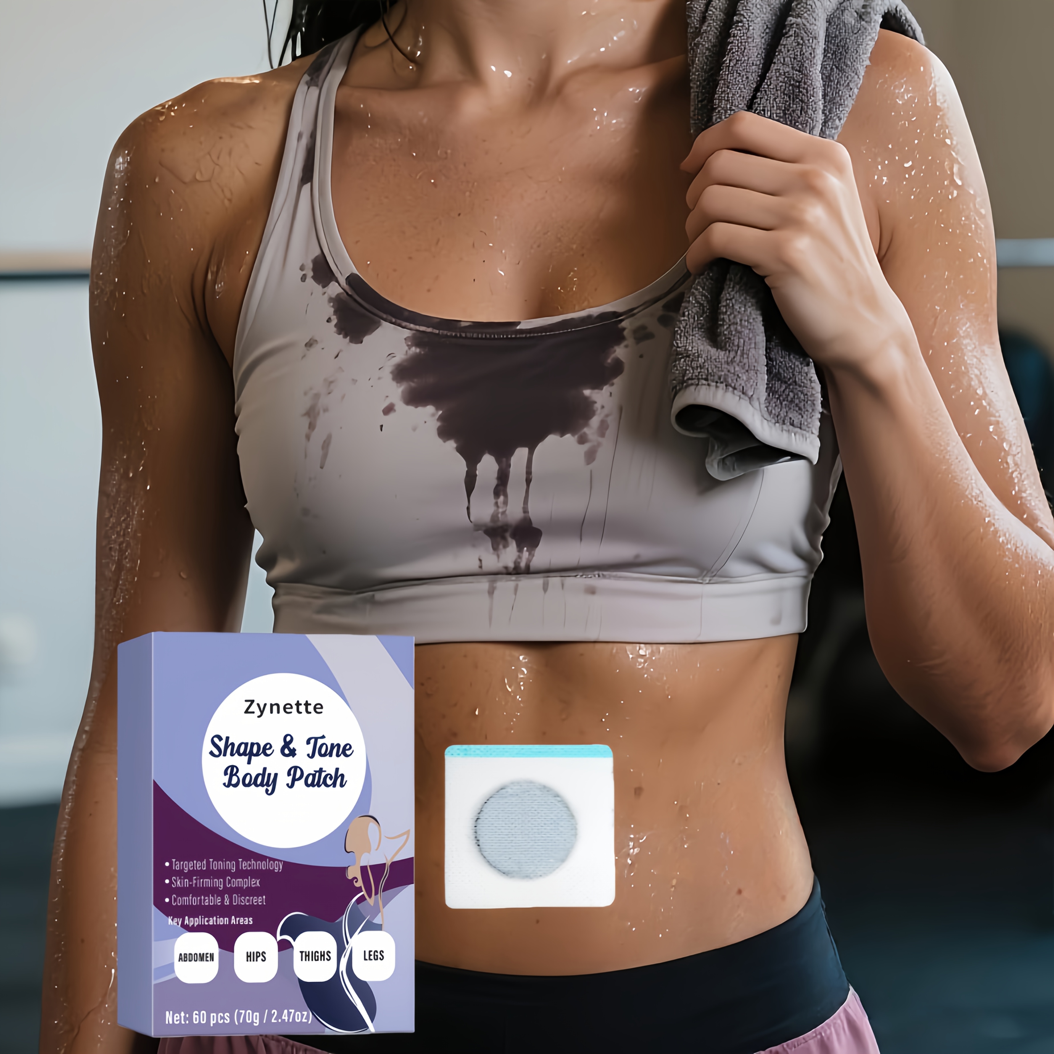 Zynette Shape & Firms Body Patches(60 Count), Targeted Firming for Abdomen Hips Thighs Legs, Comfortable & Discreet Skin-Firming Complex, Perfect Gift for Fitness Enthusiasts Beginners, Ultra-Thin, Breathablemateria