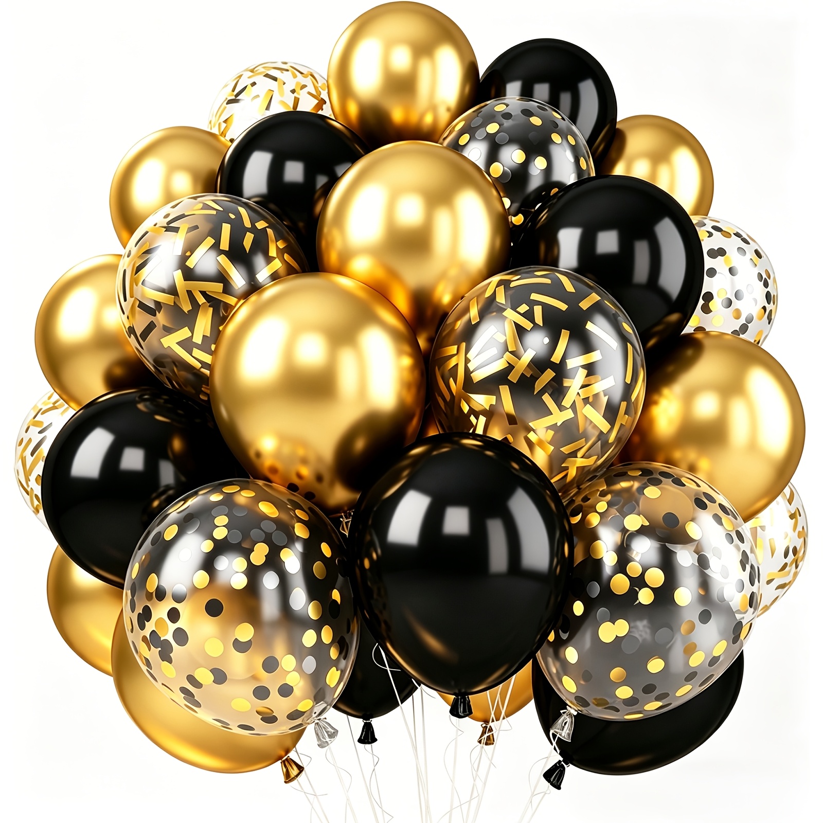 Image of 60pcs And Balloons, Black And Golden Long Streamer Confetti Balloons, For Wedding, Graduation Season, Birthday Party Decorations, Halloween Christmas Decor, Home Party Balloons