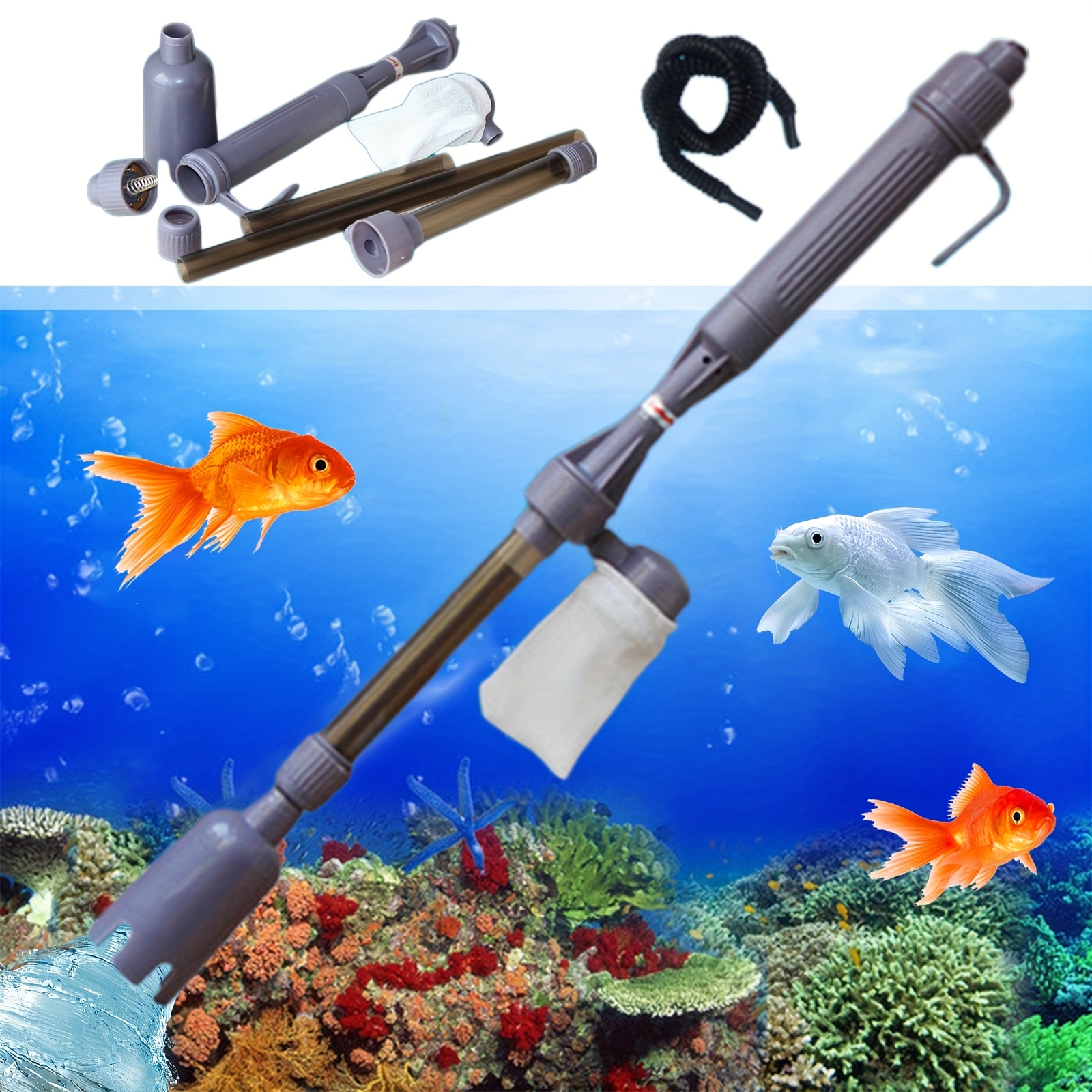 TEMU Aquarium Gravel Cleaner 4 In 1 Automatic Siphon Vacuum Cleaner For Water Changer Wash Sand Aquarium Cleaning Tools