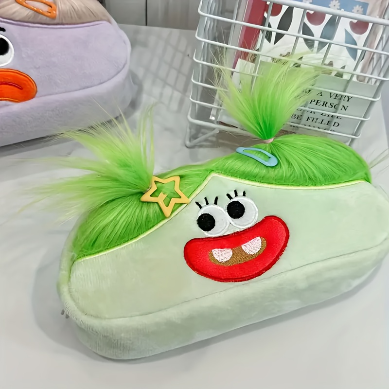 1pc Cute Plush Pencil Case - Cartoon Large Capacity Soft Pencil Pouch With Hair Accessory, Stationery Organizer Bag For School Supplies And Office
