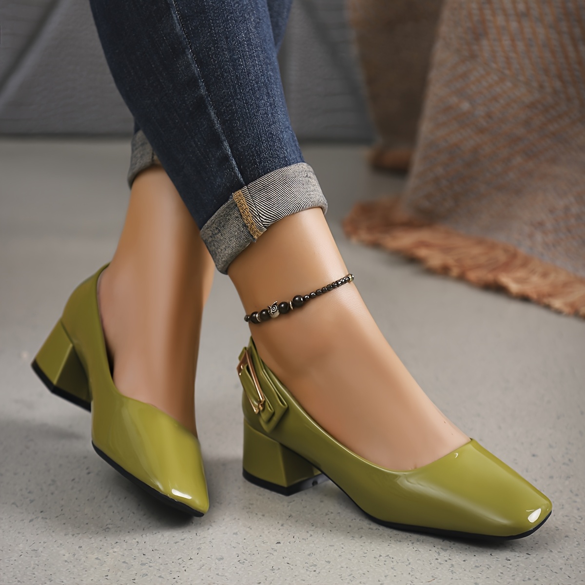 TEMU Women's Shoes 2025 New , With Back , Smooth Glossy Surface, Medium Heel With Chunky Sole, Casual, Comfortable, Elegant, Plus Size Flat Shoes,