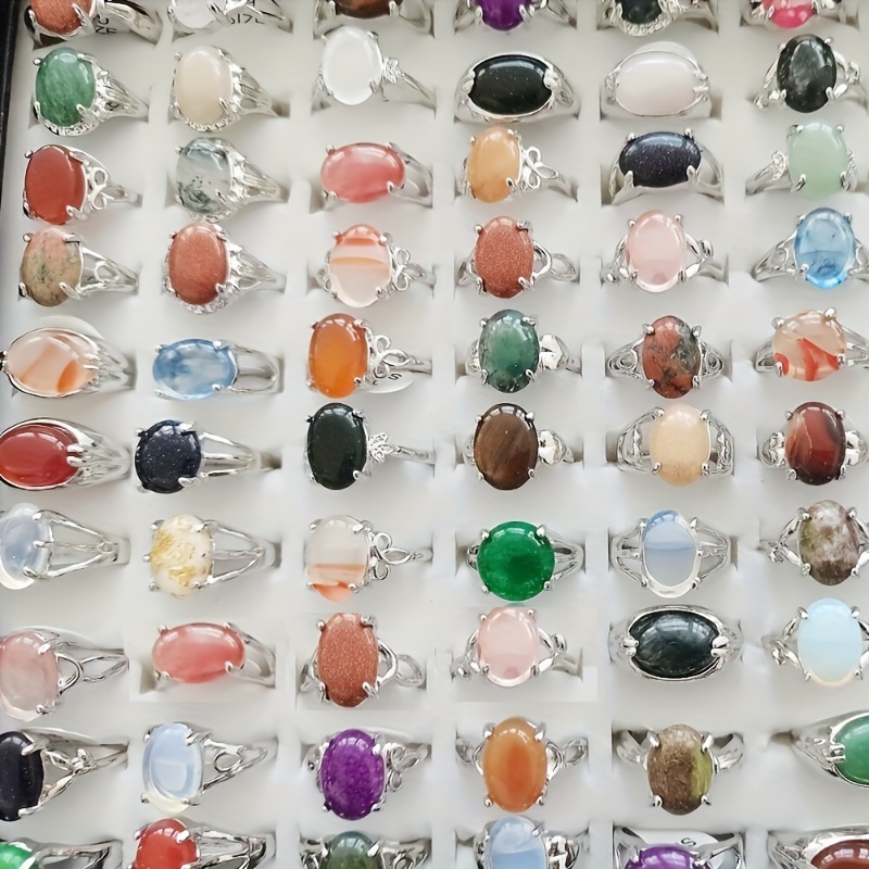 

Assorted Gemstone Rings For Women, Set Of 15, Natural Rings, Random Styles & Sizes, Adult (18+) Jewelry, No Plating - Bulk Opp Bag Packaging